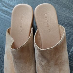 Chocolat Blu Tan Mules with Suede-Like Finish